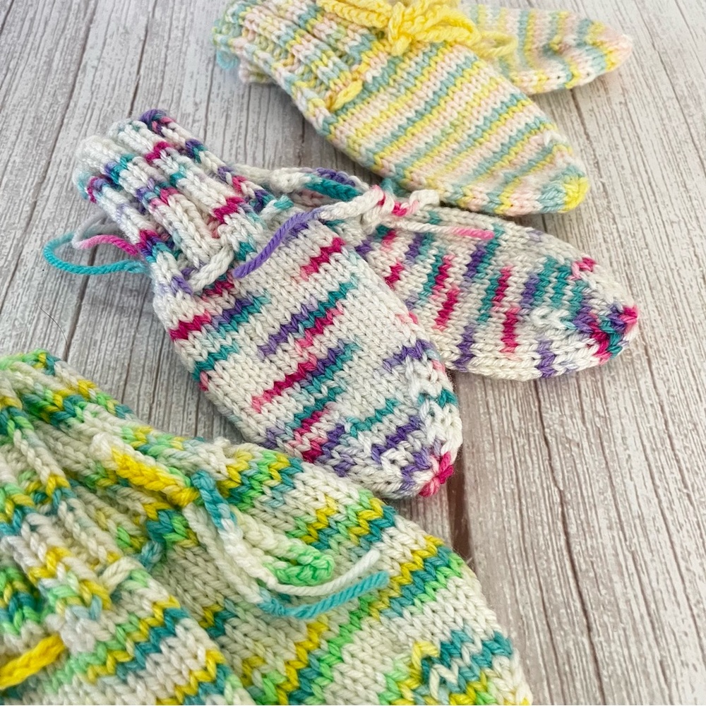 LOT of 3 Pairs Handmade Knit Thumbless Baby Toddler Mittens New